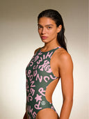 Damen-Einzelanzug zum Training PINUP 388P - Logo Military + Hellrosa