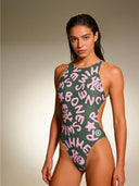 Damen-Einzelanzug zum Training PINUP 388P - Logo Military + Hellrosa
