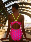 Maillot une pièce femme entraînement IBIZA 245IF - Fuchsia étoile bleue