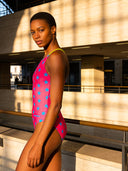 Maillot une pièce femme entraînement IBIZA 245IF - Fuchsia étoile bleue