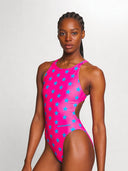 Costume intero donna da allenamento PINUP 556PF - Fucsia stella azzurra