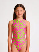 Costume intero bambina da allenamento PINUP 564PF - Acid stripes