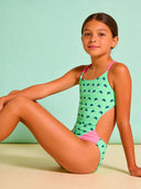 Costume intero bambina da mare Alte L042AF -Palme, vista frontale